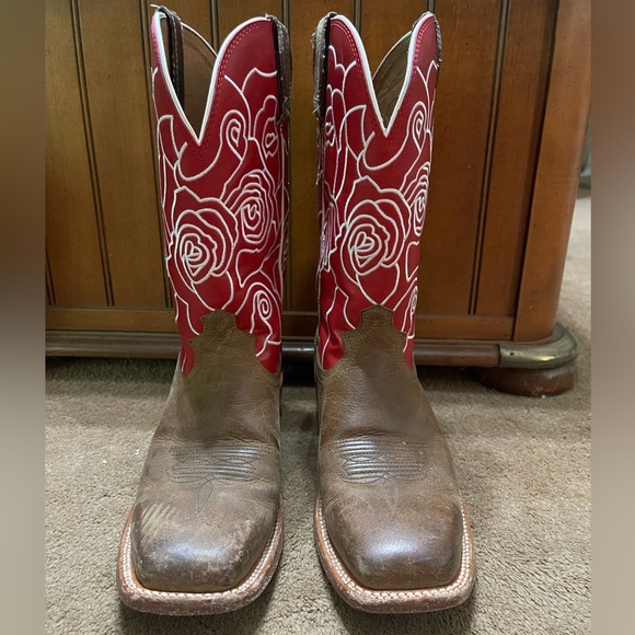 SIZE 7.5B TWISTED X WOMENS WESTERN BOOTS PULL ON SEQUOIA RED ROSE SQ TOE WXTL003 - Picture 2 of 10